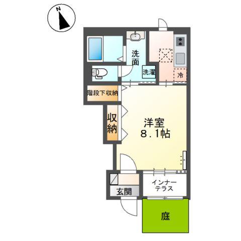 岩倉市神野町又市APIII期(1K/1階)の間取り写真