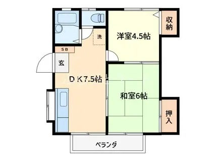 モカ・パレ(2DK/1階)の間取り写真