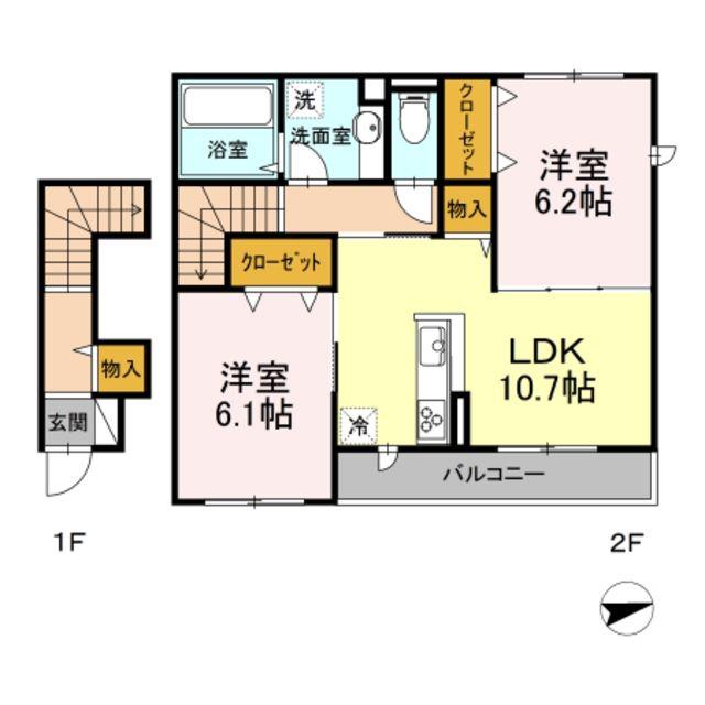 くるみ C(2LDK/2階)の間取り写真