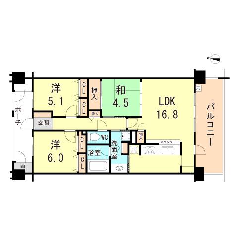コスモ垂水旭が丘(3LDK/4階)の間取り写真