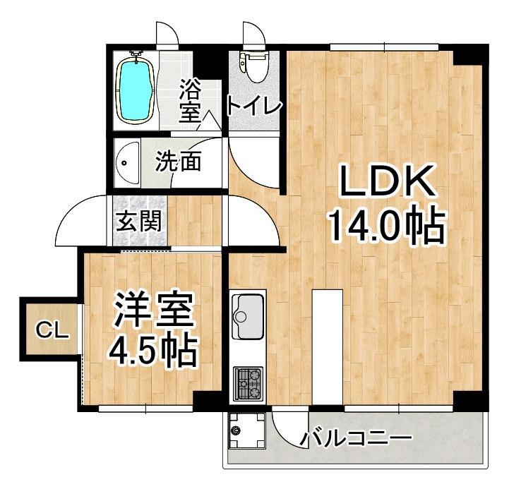 西舞子エイト(1LDK/2階)の間取り写真