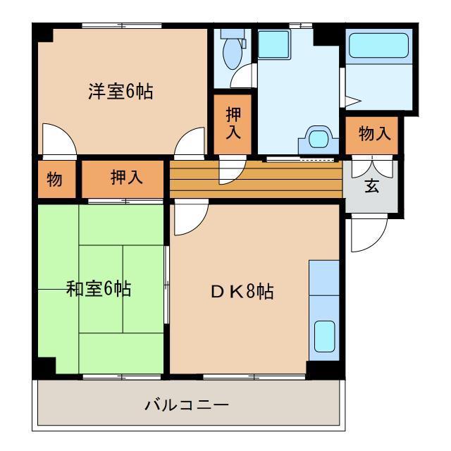 マンション中浅(2DK/2階)の間取り写真