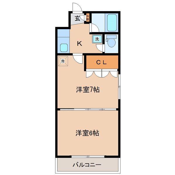 イーグルハイツ錦町(2K/2階)の間取り写真