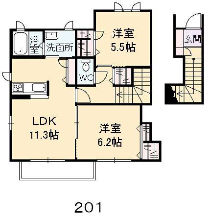 フレシールB棟(2LDK/2階)の間取り写真