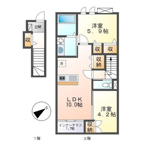 カルマティーCALMATI(2LDK/2階)の間取り写真