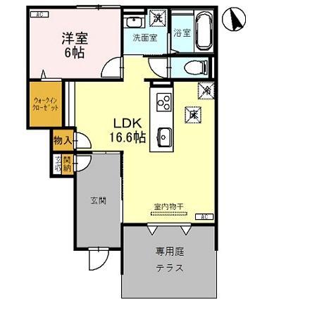 ラ・メール ド シエル(1LDK/1階)の間取り写真