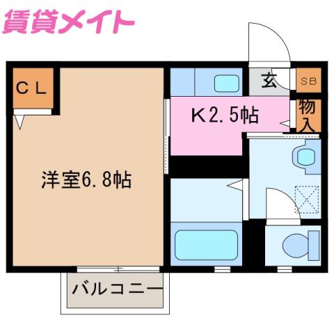 カンティーク(1K/2階)の間取り写真