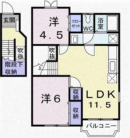 ソレアード・パティオA(2LDK/2階)の間取り写真
