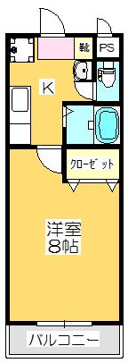 ハイネス郡家(1K/4階)の間取り写真