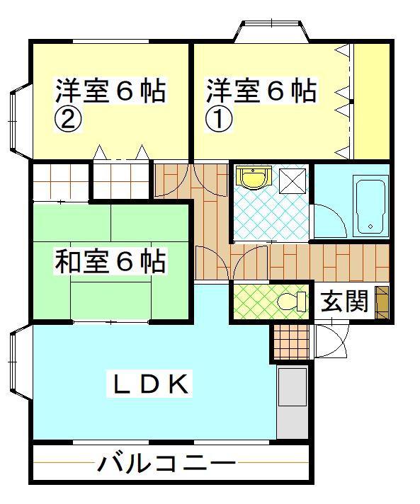 コーポ・フレグランスB(3LDK/1階)の間取り写真