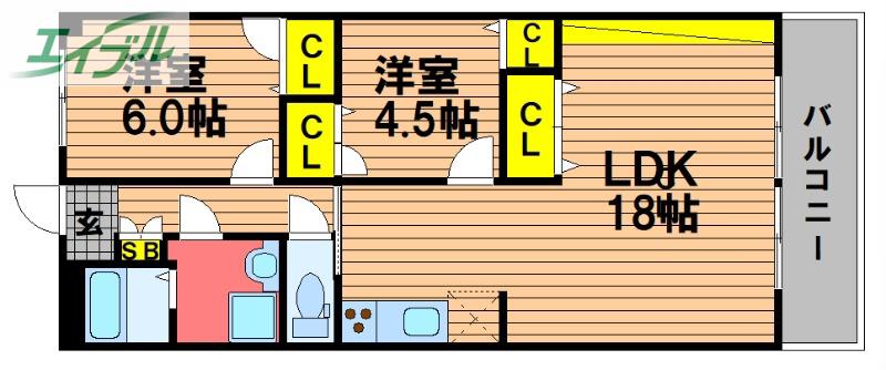 エバーグリーン東古松(2LDK/10階)の間取り写真