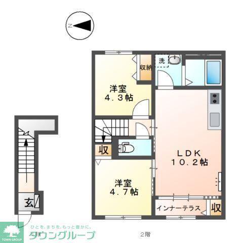 リヴィエール・アンブレ(2LDK/2階)の間取り写真