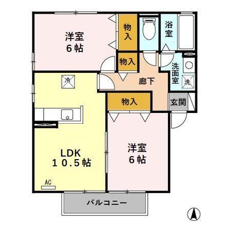 ピアチェーレ武 A(2LDK/2階)の間取り写真