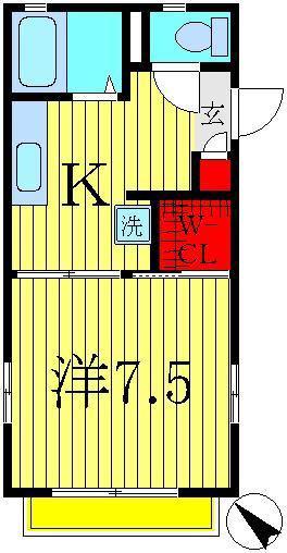 シャトルオークスB(1K/2階)の間取り写真