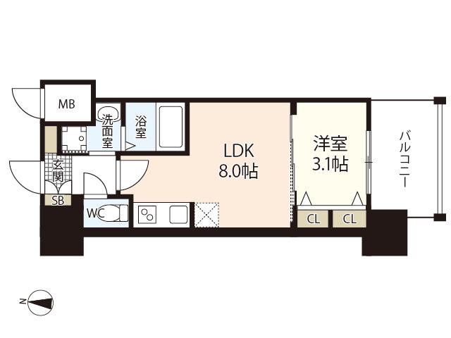 S-RESIDENCE国泰寺町一丁目(1LDK/9階)の間取り写真