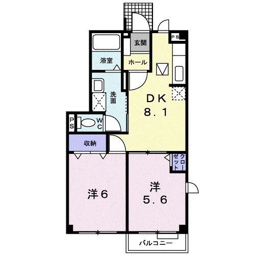 レジデンスK2(2DK/1階)の間取り写真