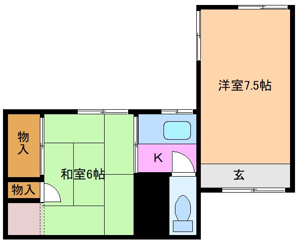 永楽荘(2K/1階)の間取り写真