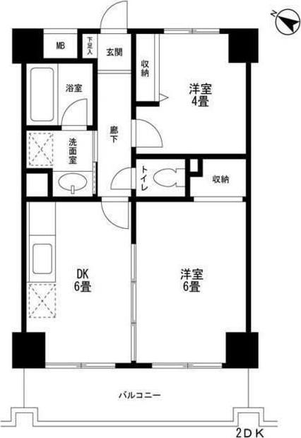 ヒルクレスト(2DK/7階)の間取り写真