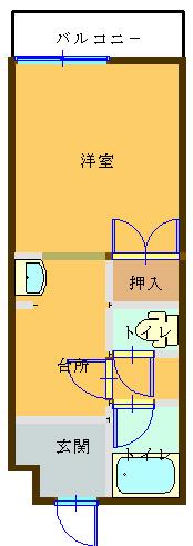 ベイハウス西山(1K/2階)の間取り写真