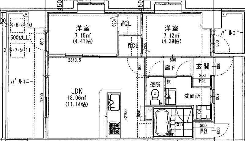 ラシュール・イン大橋II(2LDK/6階)の間取り写真