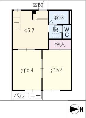 アーパスK(2K/1階)の間取り写真
