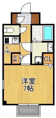 ヴィラージュ C棟(1K/2階)の間取り写真