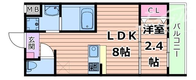 リアコート千里丘II ノース(1LDK/1階)の間取り写真