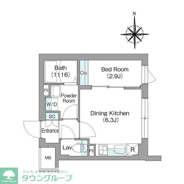 スタイリオフィット新丸子(1DK/1階)の間取り写真