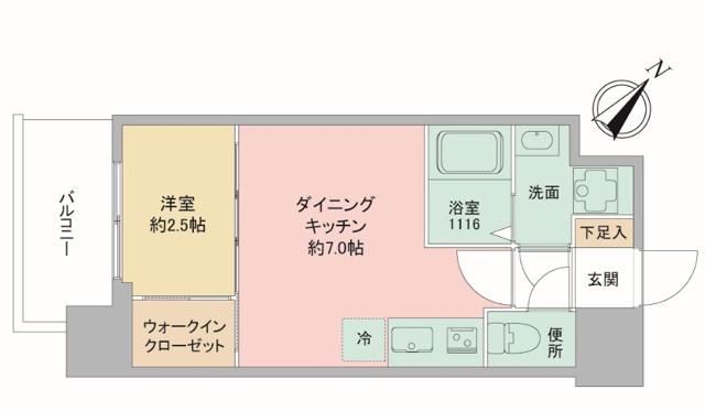 プレリスNEO神戸湊川公園ヴェルト(1DK/7階)の間取り写真