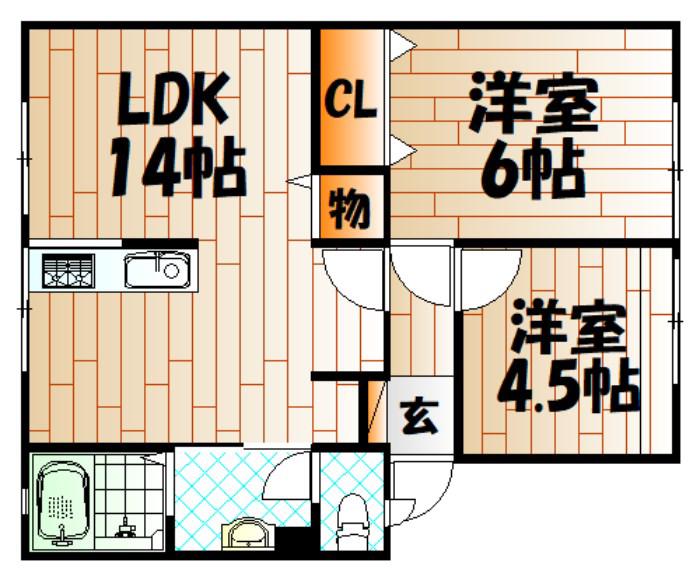 サンビレッジ緑ヶ丘A棟(2LDK/1階)の間取り写真