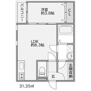イルシオン戸畑(1LDK/2階)の間取り写真