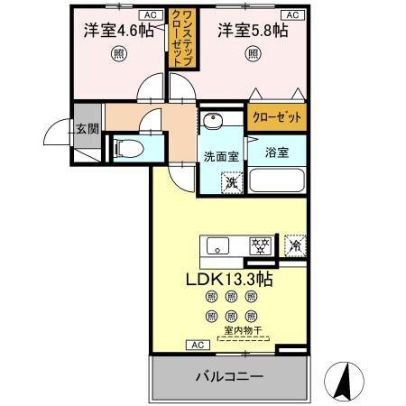 DーROOM琴平一丁目(2LDK/2階)の間取り写真