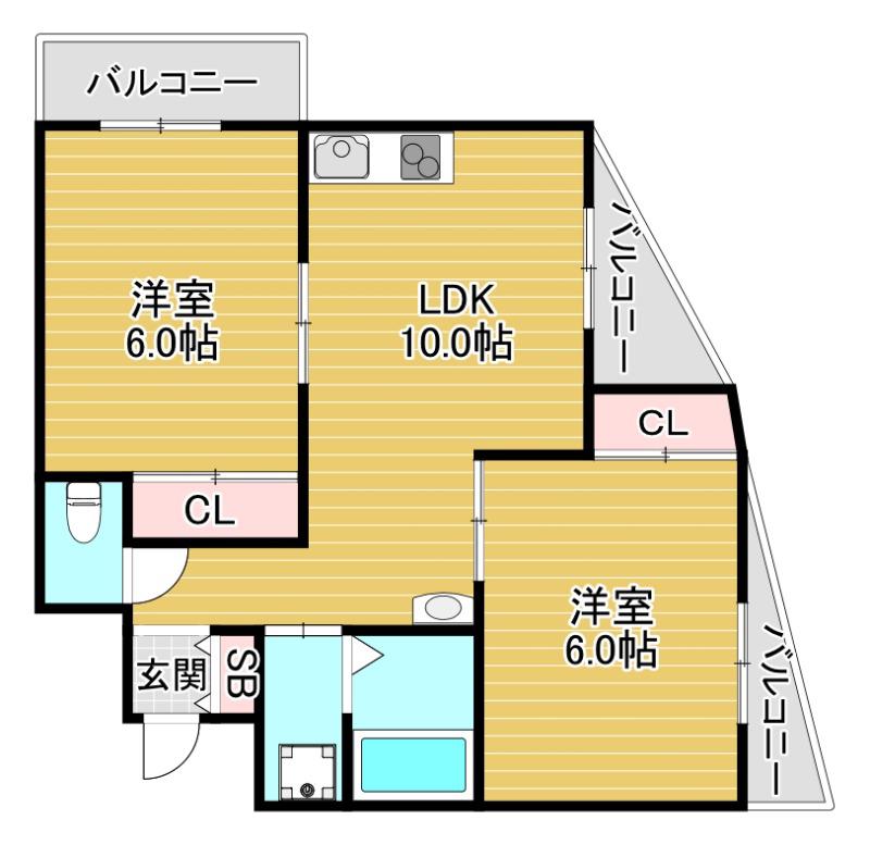 ドムスサガラ(2LDK/6階)の間取り写真