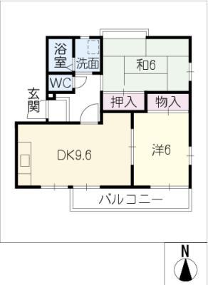 ジュネスIWAZU(2DK/2階)の間取り写真
