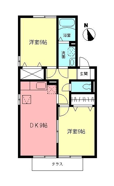 スリーシャトーC(2DK/1階)の間取り写真