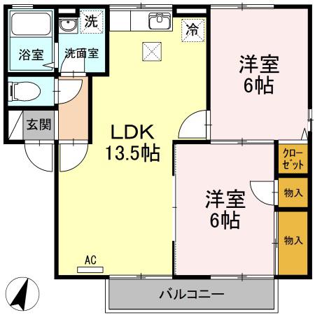 ドルフ東久万(2LDK/1階)の間取り写真