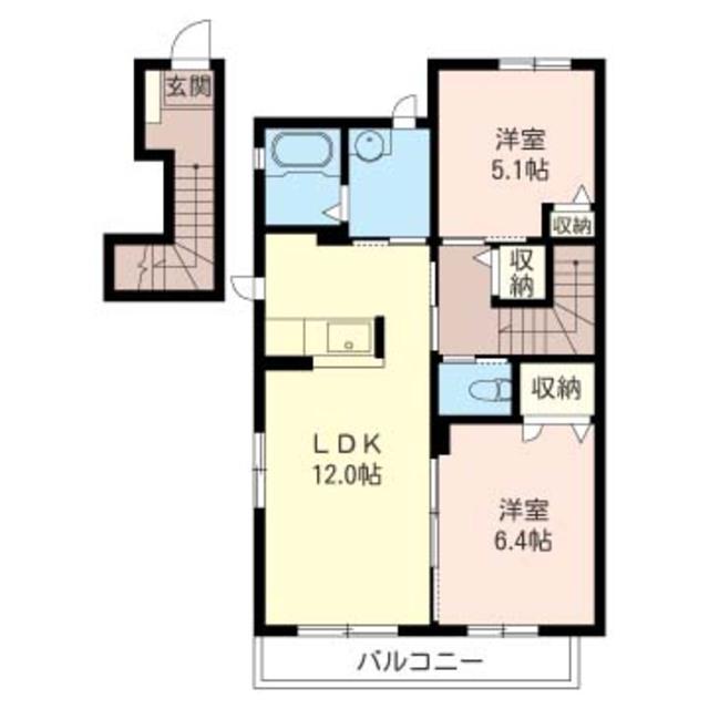 グリーンパティオC(2LDK/2階)の間取り写真