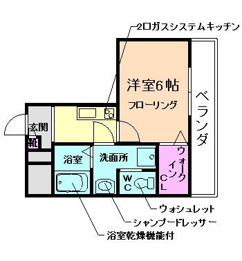 メルクマール石橋(1K/1階)の間取り写真
