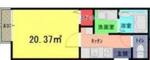 コンフォール一ノ割(1K/1階)の間取り写真