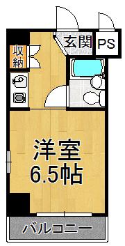 シェルプール弐番館(ワンルーム/2階)の間取り写真