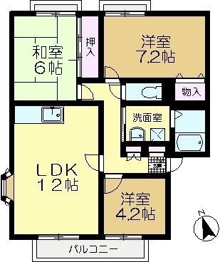 ガーデンタウンA棟(3LDK/2階)の間取り写真