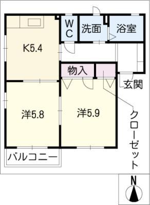 SUNRISEORANGEK(2K/1階)の間取り写真