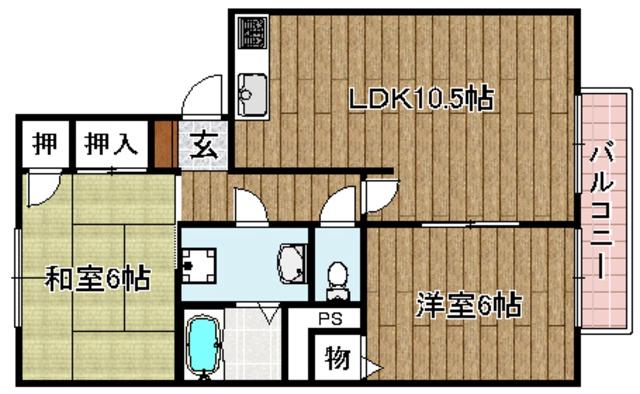 ハイツデガジェ(2LDK/1階)の間取り写真