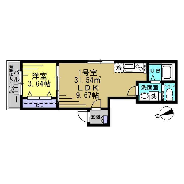AJ春日部(1LDK/2階)の間取り写真