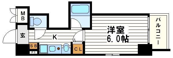 エステムコート大阪城南II(1K/6階)の間取り写真