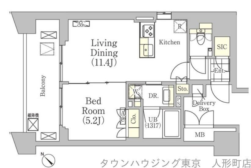 メゾンカルム日本橋馬喰町(1LDK/14階)の間取り写真