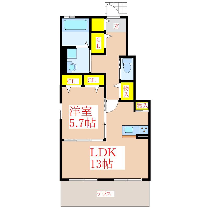 クレスト C棟(1LDK/1階)の間取り写真