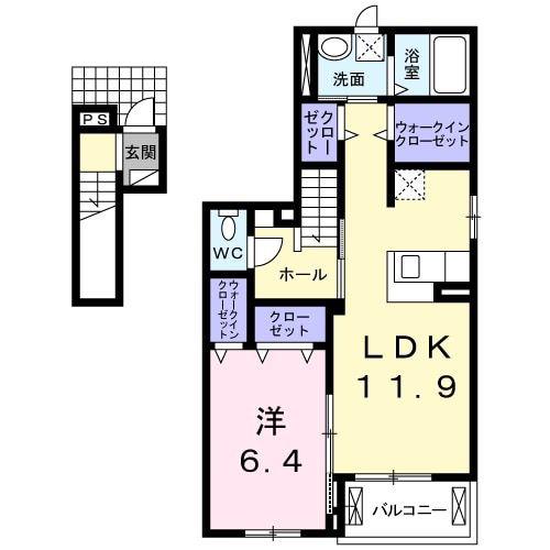 フェリチタ ナギの木(1LDK/2階)の間取り写真
