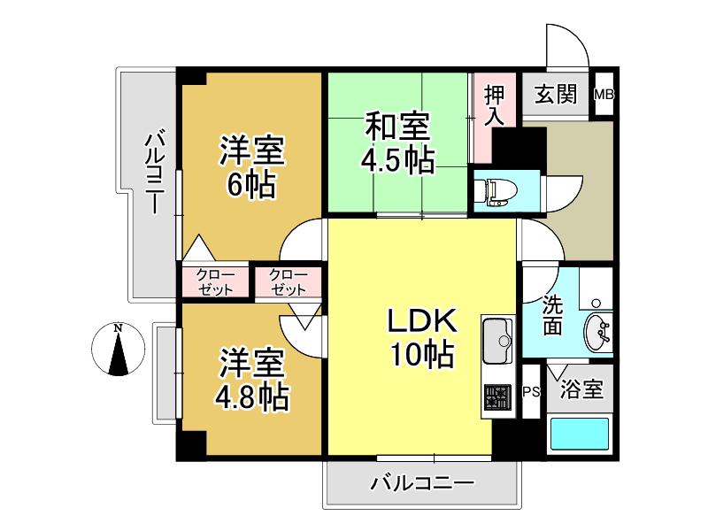 スクウェアービル(3LDK/3階)の間取り写真