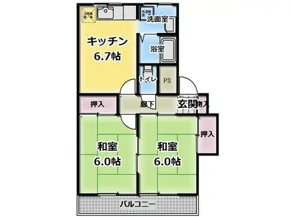 サンハイツ白幡(2DK/2階)の間取り写真